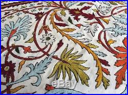 Large Antique Ottoman Iznik Wool Cotton Embroidery, Suzani Crewel Embroidered