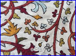 Large Antique Ottoman Iznik Wool Cotton Embroidery, Suzani Crewel Embroidered