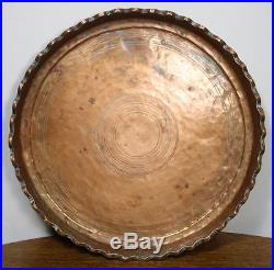 Large Antique Persian Hand Hammered Copper Tray. Round Circular Design