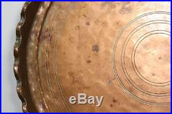 Large Antique Persian Hand Hammered Copper Tray. Round Circular Design