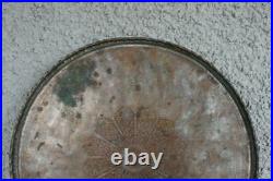Large Antique Persian Hand Hammered Copper Tray Table Top. Round Circular Design