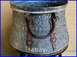 Large Antique Persian Islamic Arab Engraved Copper Pot Cauldron Middle Eastern