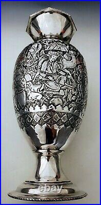 Large Antique Persian Style Middle Eastern Qajar Islamic Solid Silver Vase 882g