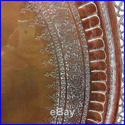 Large Fine Antique Middle eastern tinned Copper Pierced Charger Tray Heavy 76cm