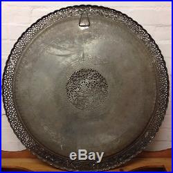 Large Fine Antique Middle eastern tinned Copper Pierced Charger Tray Heavy 76cm