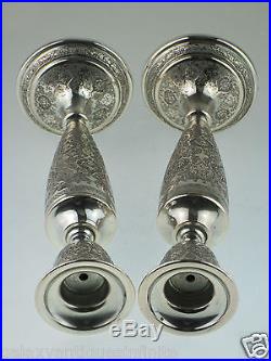 Large Fine Antique Persian Islamic Solid Silver Hallmarked Candlesticks C 1900