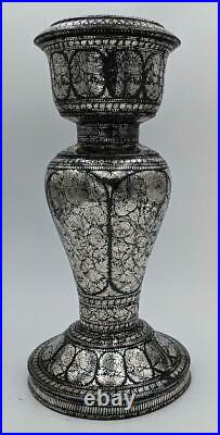 Large Indian Deccan Bidri Silver Inlay Vase 19th Century
