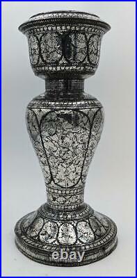 Large Indian Deccan Bidri Silver Inlay Vase 19th Century