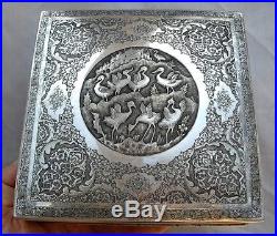 Large Middle Eastern Antique Persian Solid Silver Islamic Box 646 gr 22.78 oz