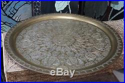 Large Middle Eastern Brass Charger Tray Asian Antique Vintage