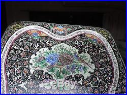 Large Museum Quality Vintage Persian Isfahan Hand Painted Enameled Copper Tray
