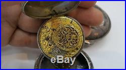 Large Ottoman Verge Fusee Pocket Watch Solid Silver Four Cased Tortoise Shell