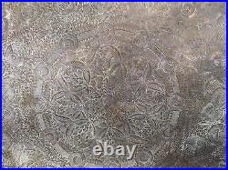 Large Vtg Oval Chased/Hammered BrassTray/Table Top, N Africa/Middle East 43