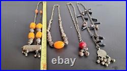 Lot 4X Small Antique Silver Yemeni Bedouin Necklaces handmade 161 G