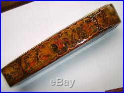 Magnificent Rare Antique 19c Persian Paper Mache Hand Painted Qalamdan Pen Box