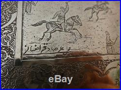 Museum Quality Persian Silver Tray Polo Match Portraits And Buildings