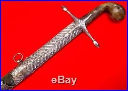 Magnificent HUGE 18th-19th C. Turkish Silver Wootz Damascus PALA SHAMSHIR Sword