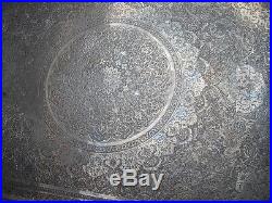 Magnificent Huge Middle Eastern Antique Persian Solid Silver Islamic Tray 51oz