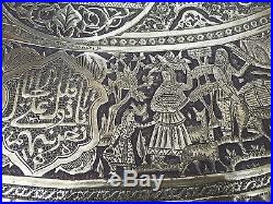 Magnificent Vintage Persian qalamzani Brass Tray/Table Signed Master Ali Hafezi