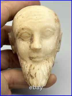 Marble Stone Head Sculpture Of Near eastern Unknown King Antique Ornament