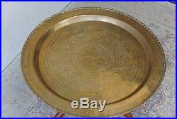 Mid Century Coffee Table Brass Tray with Folding Base Asian Middle Eastern