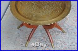 Mid Century Coffee Table Brass Tray with Folding Base Asian Middle Eastern