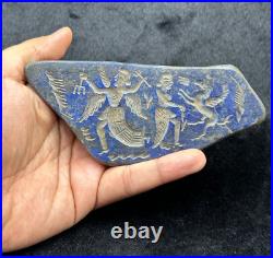 Middle Eastern Ancient Sasanian Relief Stone Lapis Lazuli Tile With Engravings