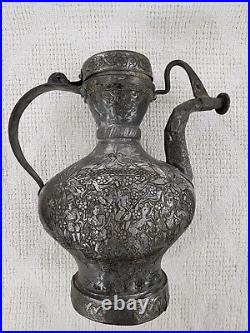 Middle Eastern Antique Copper Metal Teapot Ewer Pitcher Turkish Tatar Engraved