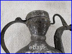 Middle Eastern Antique Copper Metal Teapot Ewer Pitcher Turkish Tatar Engraved