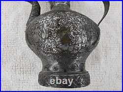 Middle Eastern Antique Copper Metal Teapot Ewer Pitcher Turkish Tatar Engraved