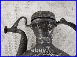 Middle Eastern Antique Copper Metal Teapot Ewer Pitcher Turkish Tatar Engraved