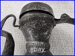 Middle Eastern Antique Copper Metal Teapot Ewer Pitcher Turkish Tatar Engraved