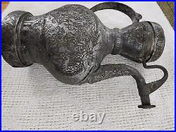 Middle Eastern Antique Copper Metal Teapot Ewer Pitcher Turkish Tatar Engraved