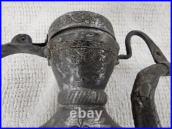 Middle Eastern Antique Copper Metal Teapot Ewer Pitcher Turkish Tatar Engraved