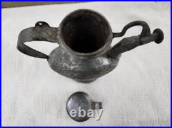 Middle Eastern Antique Copper Metal Teapot Ewer Pitcher Turkish Tatar Engraved