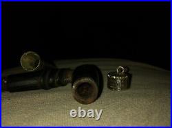 Middle Eastern Antique Silve Wood Pipe Silver Brass Inlaid Collectable RaRe