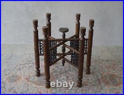 Middle Eastern Antique Table with Brass Tray Hand Carved Folding Base