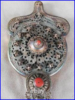 Middle Eastern Antique base Silver Hand Mirror Decorative Collectable Handmade