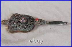 Middle Eastern Antique base Silver Hand Mirror Decorative Collectable Handmade