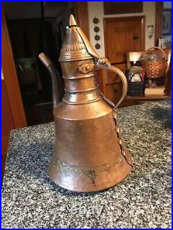 Middle Eastern Hand Hammered Copper Ewer/pitcher With Lid! Turkish, Arab
