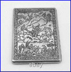 Middle Eastern Ornate Scenic Cigarette Case 84 Standard Silver