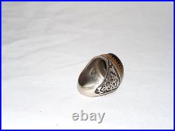 Middle Eastern Sterling 925 Silver Gray Brown Large Agate Cabochon Ring