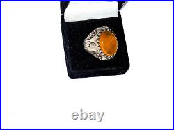 Middle Eastern Sterling Silver 925 Amber Color Agate Stone Ring