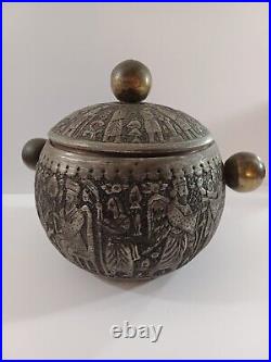 Middle Eastern, Tinned Copper, Lidded Pot / ice bucket. Hammed Figural Design