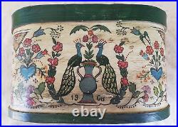 Middle Eastern antique hand painted bentwood box dated1908 peacocks floral decor