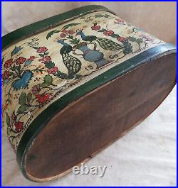 Middle Eastern antique hand painted bentwood box dated1908 peacocks floral decor