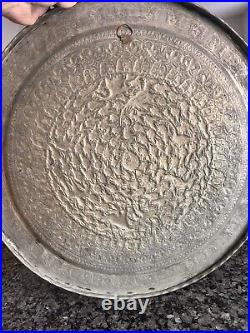Middle eastern Silver On Copper Persian 19 Engraved Platter