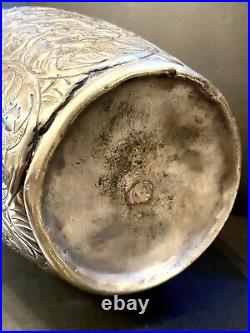 Monumental 24 x 14 Antique PERSIAN SILVER Hand Chased Repousse Vase c. 1920