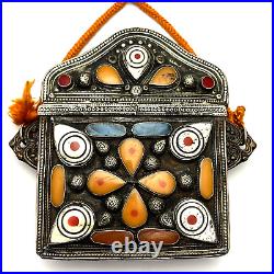 Moroccan Jewish Islamic Amulet Qur'an Case Stone Inlays Mixed Metal