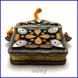 Moroccan Jewish Islamic Amulet Qur'an Case Stone Inlays Mixed Metal